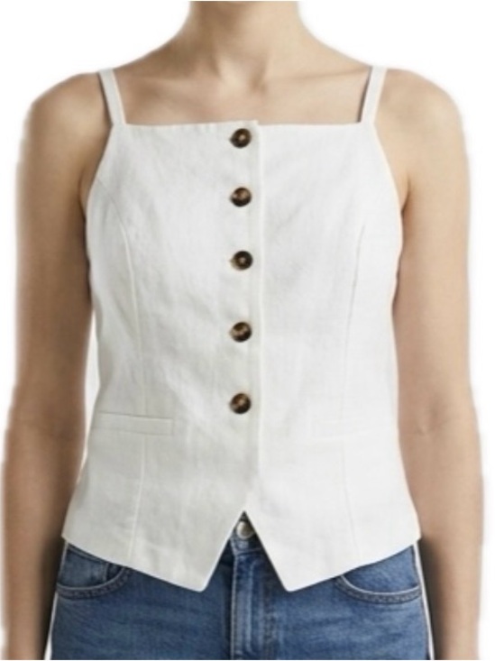 Monteau Tops - Monteau White Textured Vest Button-Front Spaghetti Strap Top M